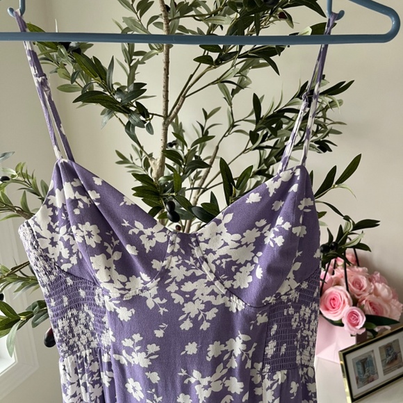 Midi cami dress with slit purple and white flower print - Picture 5 of 11